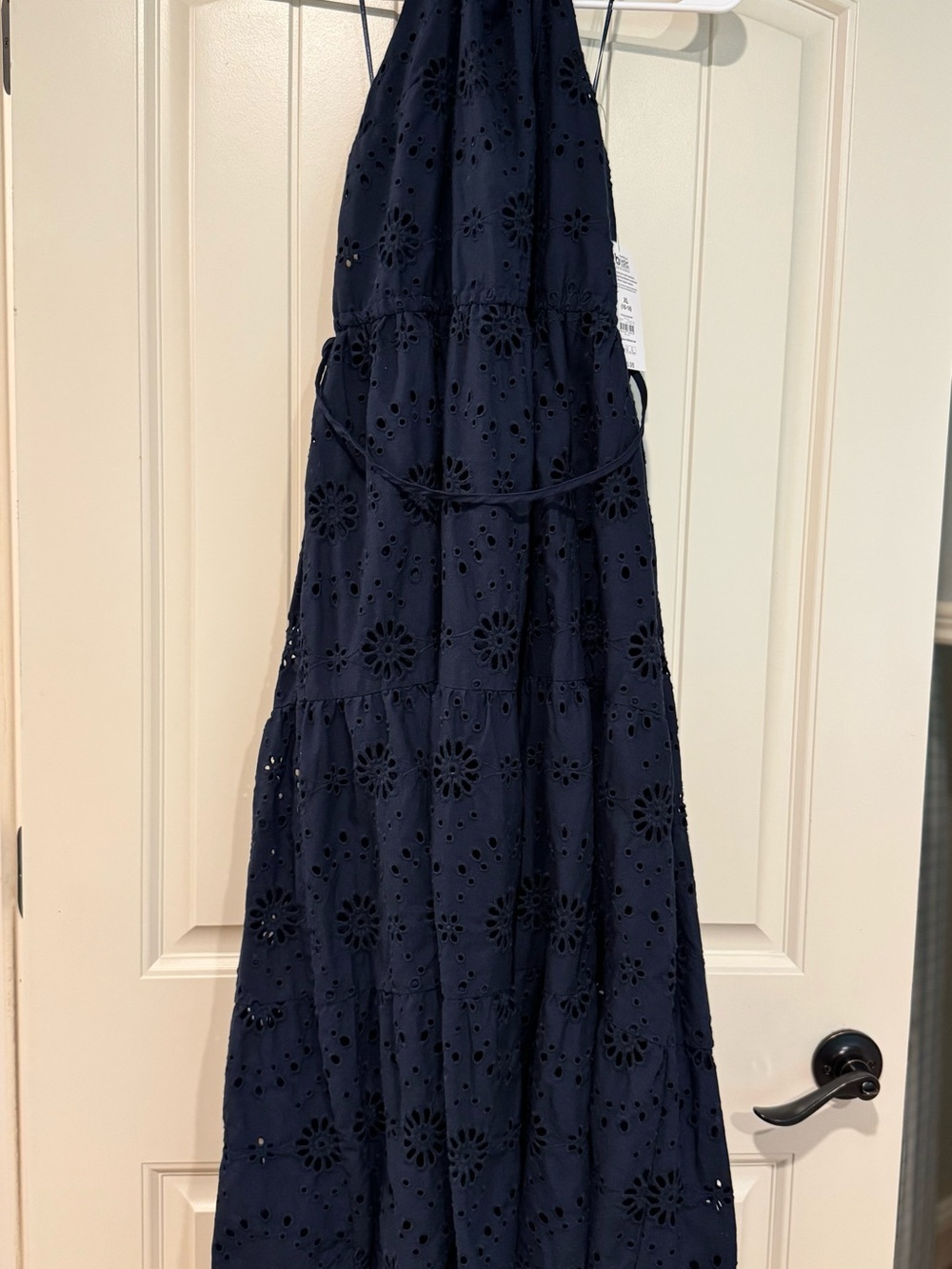 Time and Tru Navy Eyelet Halter Maxi Dress